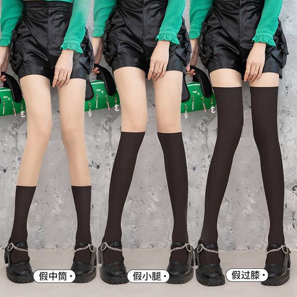 

leggings for women s520 spring and summer style ins black silk stitching jk pantyhose velvet false calf milk white high hose, Black;white