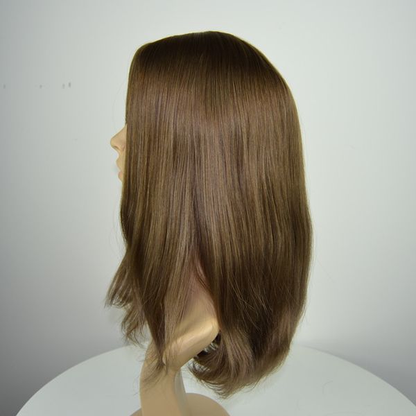 

10# dark blonde jewish wigs european vietnamese virgin hair kosher sheitels 4*4 multidirention slight layer style 1 8-28 inch, Black;brown