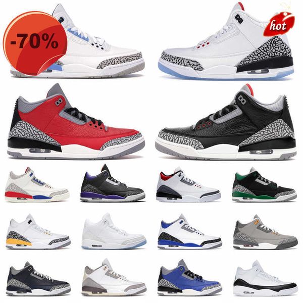 

sandals basketball men shoes 3s racer blue laser orange cement red court purple charity game mens trainer sports sneakers size 40-47, Black