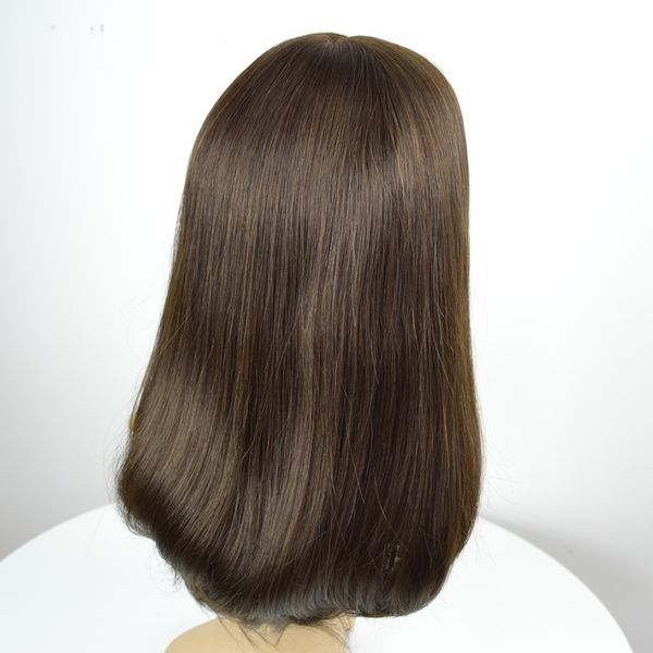 

4/6# brown kosher jewish wigs brazilian human virgin hair sheitels 4*4 multidirentional human small layer style 1 8-28 inch, Black;brown