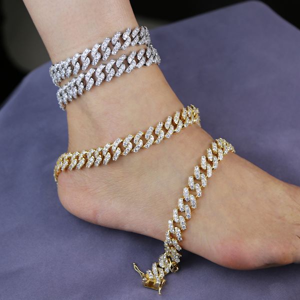 

anklets women men punk gold silver color 5a cubic zirconia cz iced out bling cuban chain hip hop leg anklet bracelets 230216, Red;blue