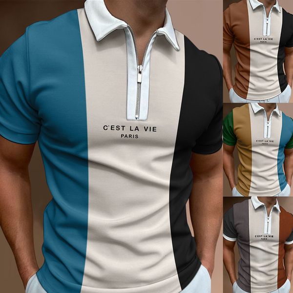 

men's polos 2023 shirt short sleeve shirts contrast zipper summer streetwear casual fashion male 230215, White;black