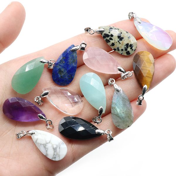 

natural crystal stone water drop pendant amethyst tiger eye obsidian lazuli rose quartz charms diy necklace jewelry acc, Bronze;silver