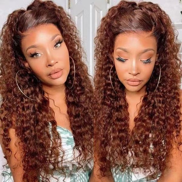 

reddish brown dark cooper deep curly lace front wig copper red hd 360 full lace frontal human hair wigs fall color deep wave lace wigs, Black;brown