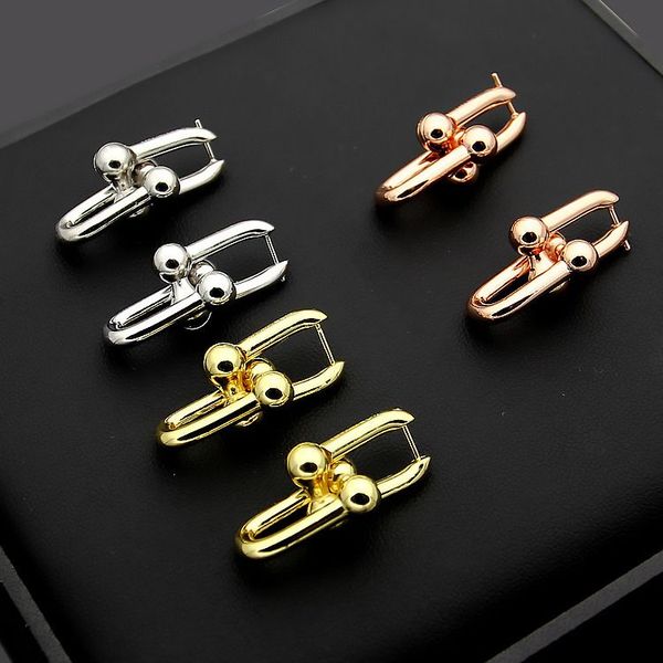 

stud womens 2 u-chains earrings studs designer jewelry mens t letter studs gold/silvery/rose gold full brand as wedding christmas gift, Golden;silver