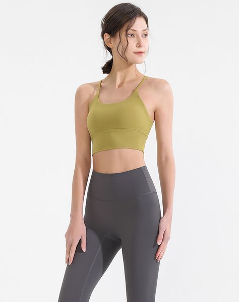 

yoga sports underwear women's shock-proof running pilates fitness bra thin shoulder strap back yoga suit vest sling 02