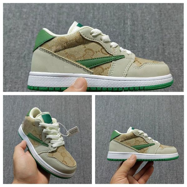 

kids jumpman 1 low green basketball shoes infant girls boys youth 1s basketballs sneaker outdoor sneakers sport trainers, Black