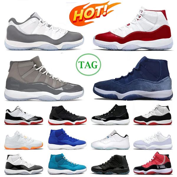 

cherry 11s basketball shoes men women midnight navy pure violet cool grey cap and gown bred jumpman 11 breathable comfort trend sports, Black