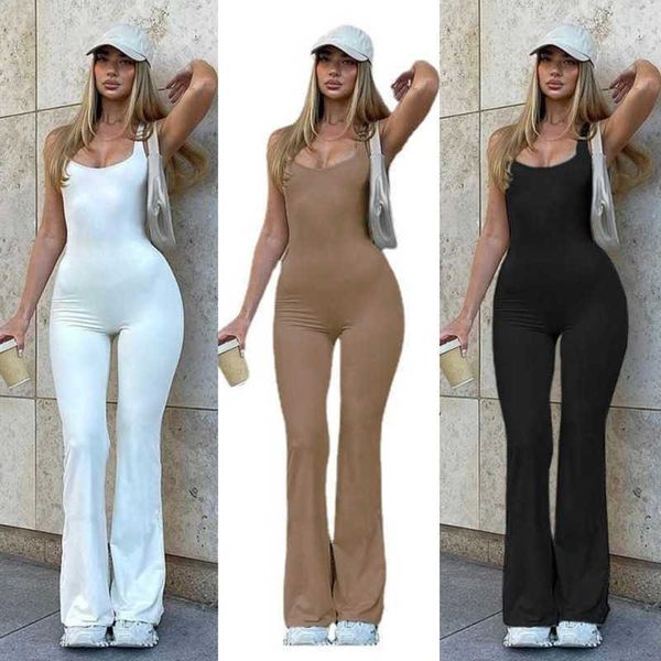 

women jumpsuits sleeveless suspenders bodysuit slim solid flare pants, Black;white