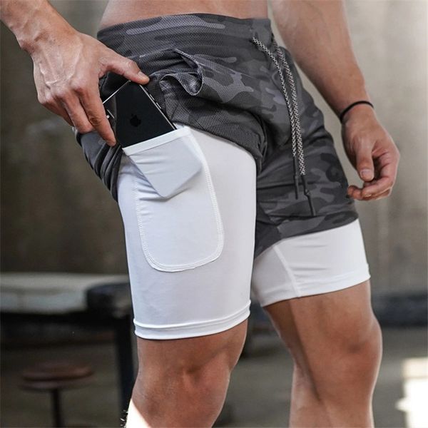

men's shorts summer 2 in 1 men gyms fitness running quick dry male bodybuilding short pants 230215, White;black