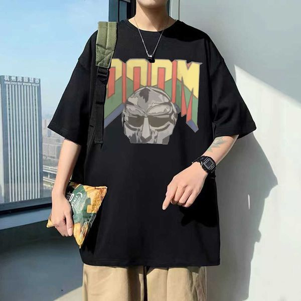 

men's t-shirts singer mf doom print tshirt man casual loose streetwear men women vintage oversized fashion tshirts male crewneck t shi, White;black