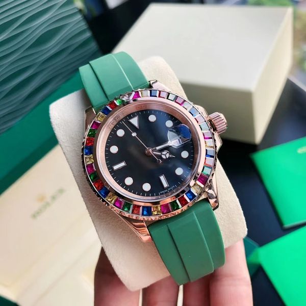 

original men's and women's watch automatic mechanical watch 40mm business watch case with diamond watch sugar bean color diamond m, Slivery;brown