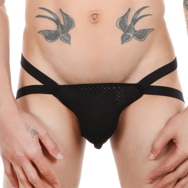 

panties men's low waist thong, after empty double ding mesh breathable underwear, Black;white