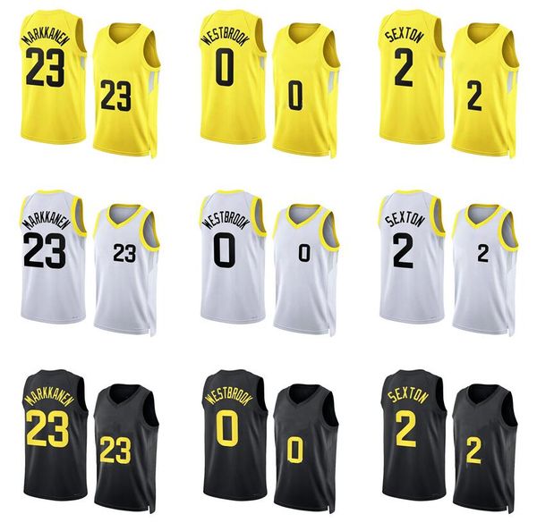 

russell westbrook basketball jerseys collin sexton lauri markkanen 2022-23 season black yellow men women youth s-xxl cith jersey 0 23 2, Black;red