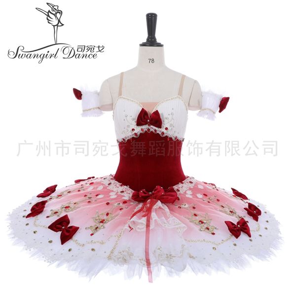 

child chipollino variation professional tutus custom made classical pancake tutu costumes bt4155, Black;red