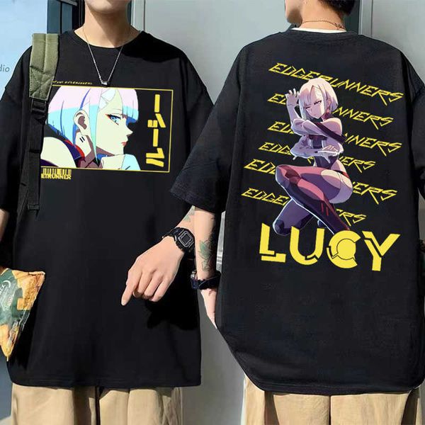 

men's t-shirts cyberpunk edgerunners lucy graphic tshirt men women fashion punk rock tshirt man black pure cotton tee male hip hop stre, White;black
