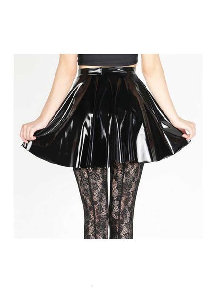 

women shiny latex leather pleated mini bodycon folds pencil short pu skirt, Black