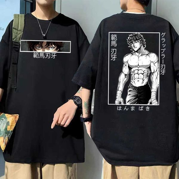 

men's t-shirts anime baki hanma the grappler yujiro graphic tee shirt men women fashion harajuku t shirt male oversized tshirt men&#039, White;black