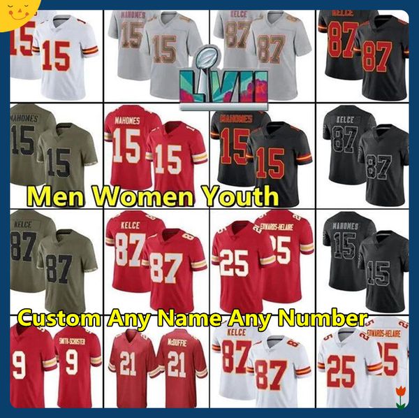

15 patrick mahomes football jersey isiah pacheco travis kelce juju smith-schuster l'jarius sneed kansases city nick bolton chiefes chri, Black;red