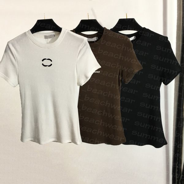 

short sleeve knits women breathable cotton tees summer stretchy knitted tee double letter print t shirt, White