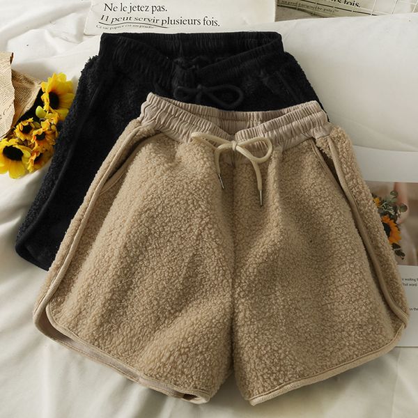 

women's shorts faux fur women drawstring high waist warm fall winter boots outfits 230217, White;black