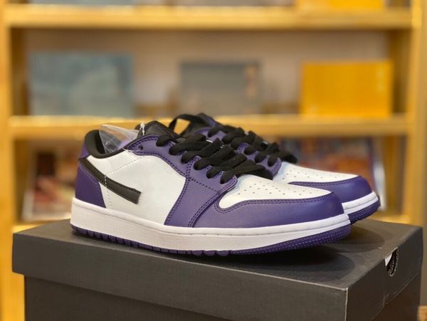 

2023 latest 1s low golf basketball shoes jumpman 1 low court purple white university red black outdoor running shoe streetwear with boxes