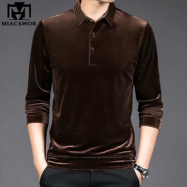 

men's polos golden velvet luxury polo shirt men spring long sleeve tee shirt homme casual slim fit camisa polos t1129 230217, White;black
