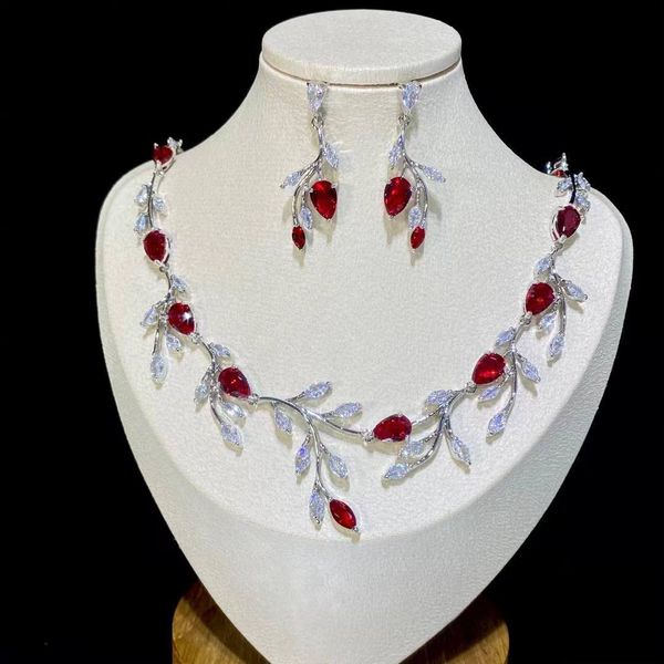 

wedding jewelry sets fashion four colors cubic zirconia vine earrings and necklace for women dubai bridal x0179 230216, Slivery;golden
