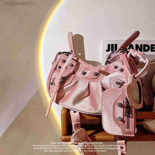 

designer balencigas women bag shijia ins net same heavy industry cowboy crescent shijia motorcycle bag rivet single shoulder back crossbody