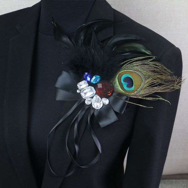 

pins brooches punk peacock feather boutonniere clips collar pin wedding bussiness suits banquet flower corsage singer 230216, Gray
