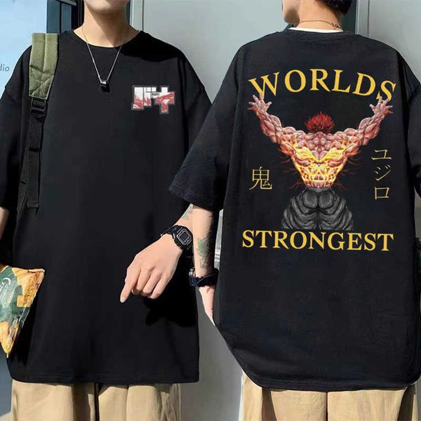 

men's t-shirts anime man baki the grappler yujiro hanma woelds strongest graphic tshirts men women cartoon tshirt crewneck mens cotton, White;black