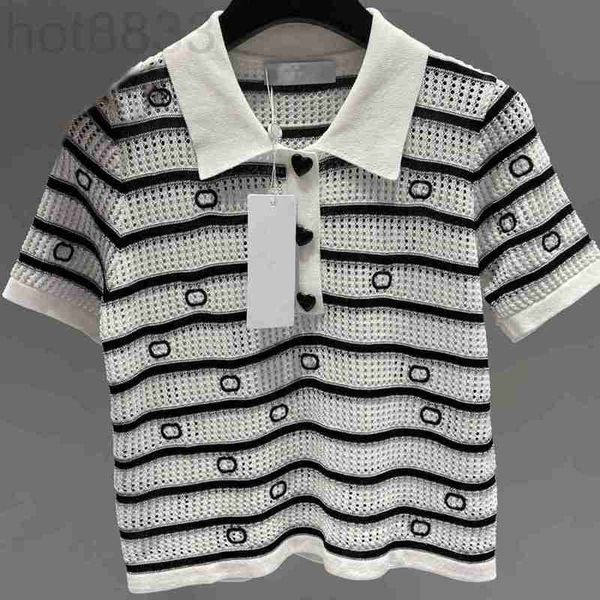 

women's knits & tees designer women letters design short sleeve hollow out embroidery lapel neck apparel tide clothing p5ep, White