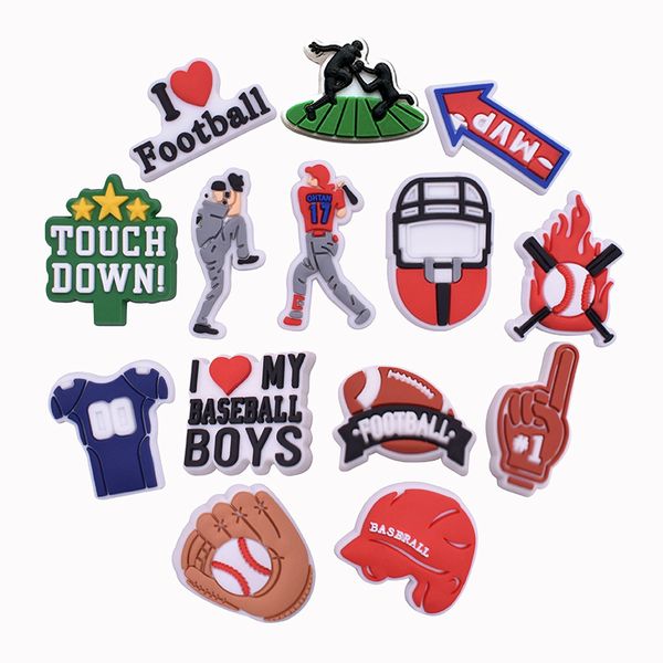 

new football jibz 1pcs cartoon sports star shoe charms diy soccer croc clogs shoe aceessories fit sandals decorate kid boy gifts, White;pink