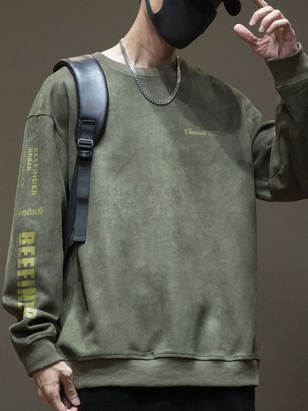 

men's tracksuits clothes suede pullover hoodies easy round neck casual polyester null 230217, Gray