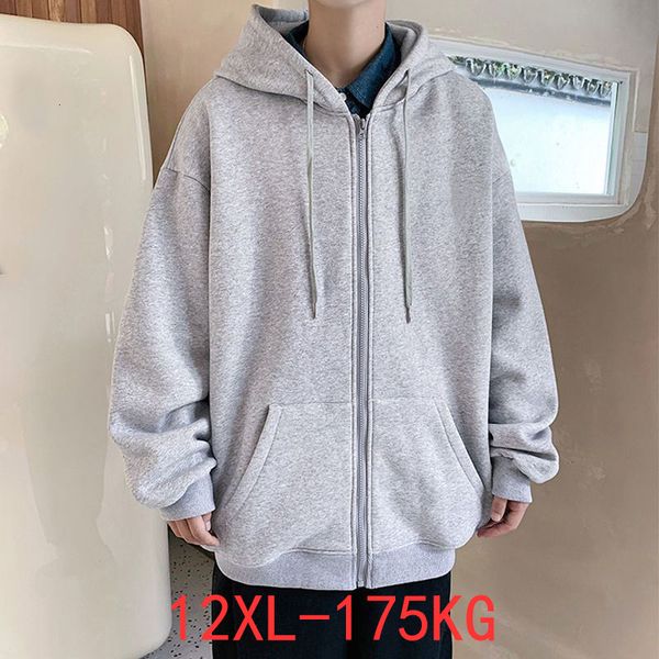 

men's tracksuits autumn and winter large zipper 12xl hooded sweatshirt with 7xl 8xl 9xl 10xl thick black blue red grey big coat 230217, Gray