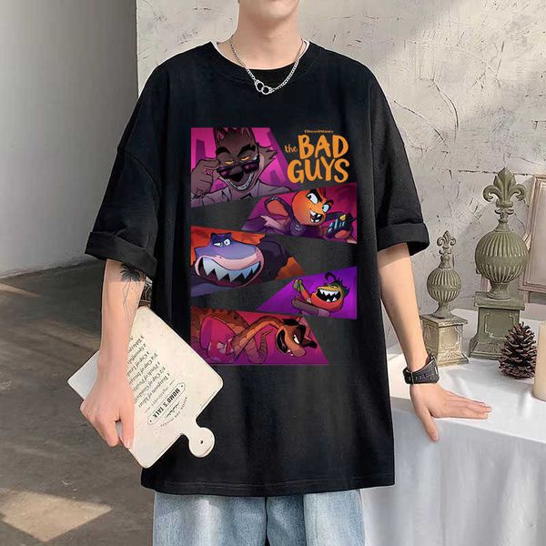 

men's t-shirts funny the bad guys mr wolf mr snake mr prianha ms tarantula pattern print t shirt summer men women casual oversized tsh, White;black