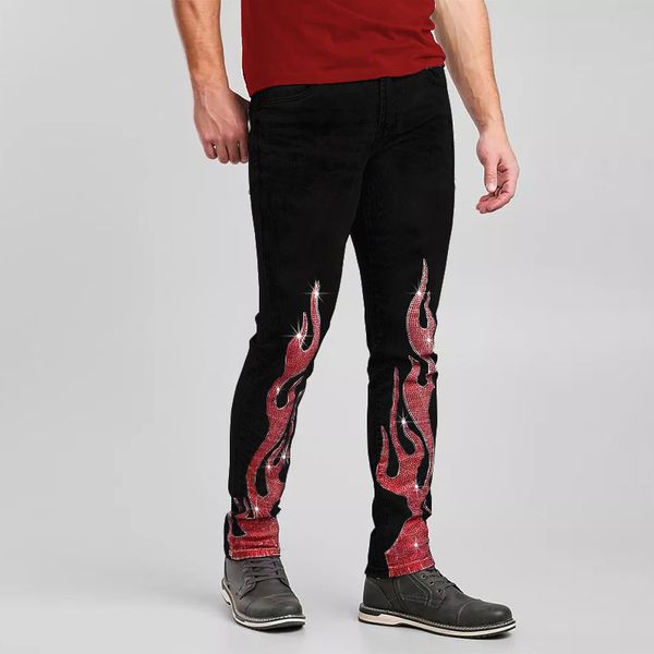 

men's jeans stretchy black trousers jogging drill punk streetwear biker pants hole slim fit denim pencil for man 230216, Blue
