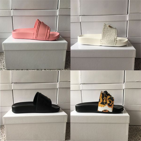 

luxury designer slide slippers summer sandals men beach indoor flat flip flops leather lady women fashion classic shoes ladies size 35-45 wi, Black