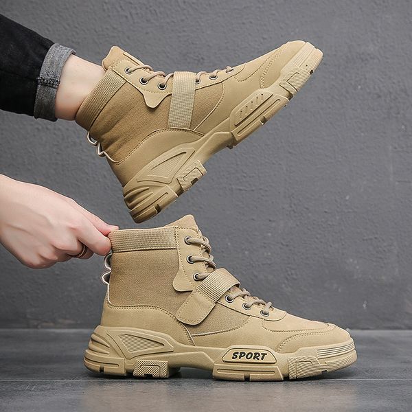 

dress shoes autumn winter casual for men high sneakers fashion platform ankle boots working outdoor booties zapatos de hombre 230217, Black