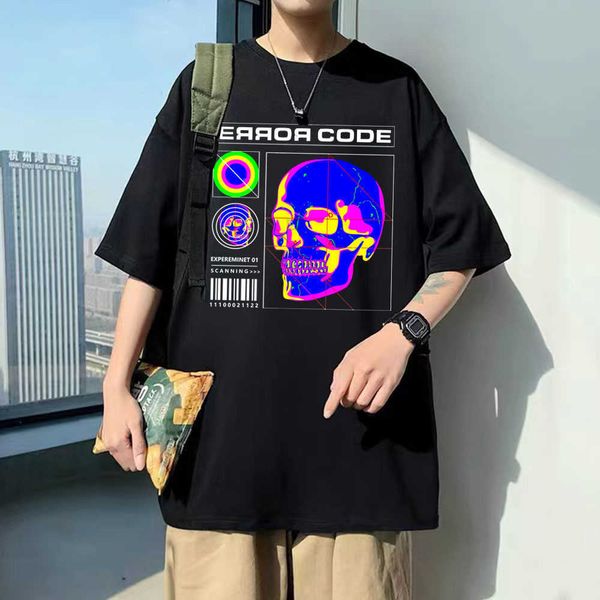 

men's t-shirts skeleton punk horror skull print tshirts short sleeve men women oversized gothic harajuku streetwear men's pure cot, White;black