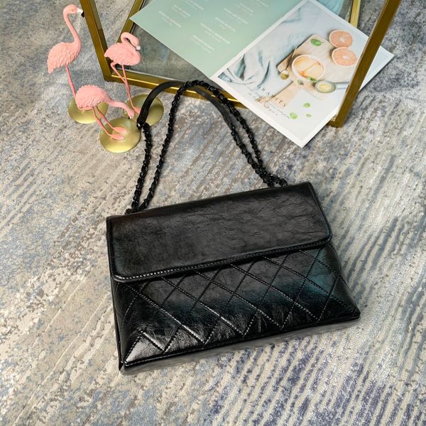 

7a luxury designer bags oil wax skin women flap purse black chains logo genuine leather handbags