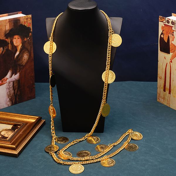 

navel bell button rings luxury ethnic wedding jewelry body chains for bridal turkish coin long necklace shoulder chain kurdistan celebration, Silver