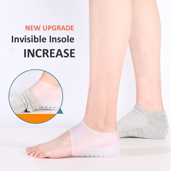 

shoe parts accessories silicone invisible height increase insole 1.5cm 2.5cm 3.5cm lift upgrade soft socks shoes pad for men women drop 2302, White;pink