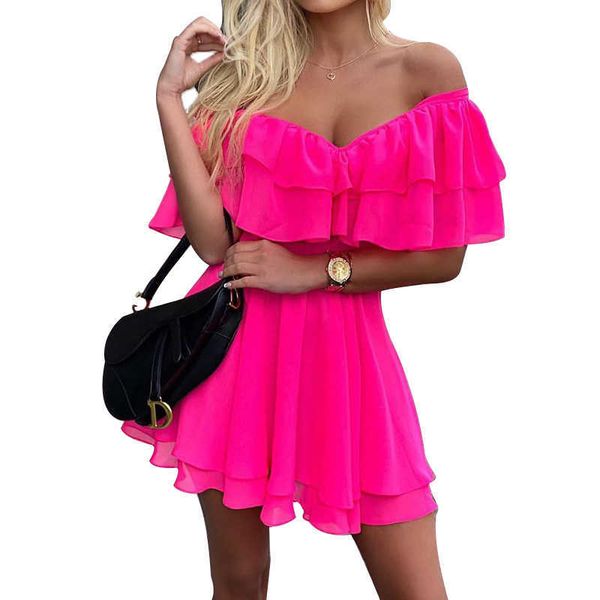 

casual dresses off shoulder ruffle short mini dress women summer fashion a line sundress robe female solid color casual sundress m6075 z0216, Black;gray