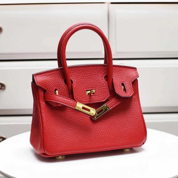 

women's 2023 trend luxury designer layer pattern 20cm fashion hand-held messenger bag mini buckle leather women's bag 50%off black