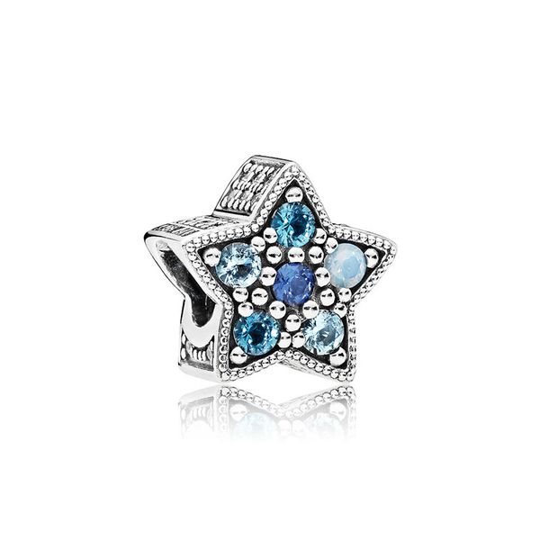 

925 sterling silver blue stone stars charm for pandora women girls jewelry snake chain bracelet necklace making accessories designer charms, Bronze;silver