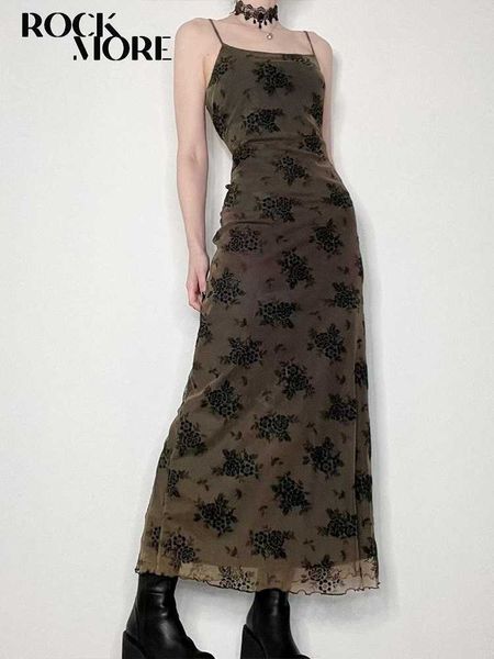

casual dresses rockmore vintage print mesh maxi dresses summer dark academic goth party long dress women y2k grunge fairycore outfits vestid, Black;gray
