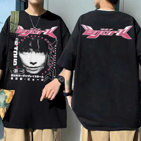 

men's t-shirts bjork japanese tour 1996 music album double sided print tshirt men's hiphop t shirt men women oversized street vint, White;black