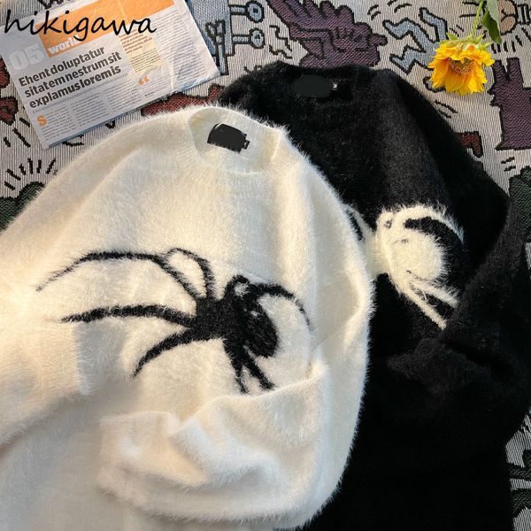 

women s sweaters spider sweater for women pull femme vintage thicked fashion jumper ropa mujer korean knitting casual oversized y2k pullover, White;black