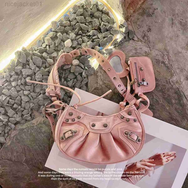 

designer balencigas women bag shijia ins net same heavy industry cowboy crescent shijia motorcycle bag rivet single shoulder back crossbody